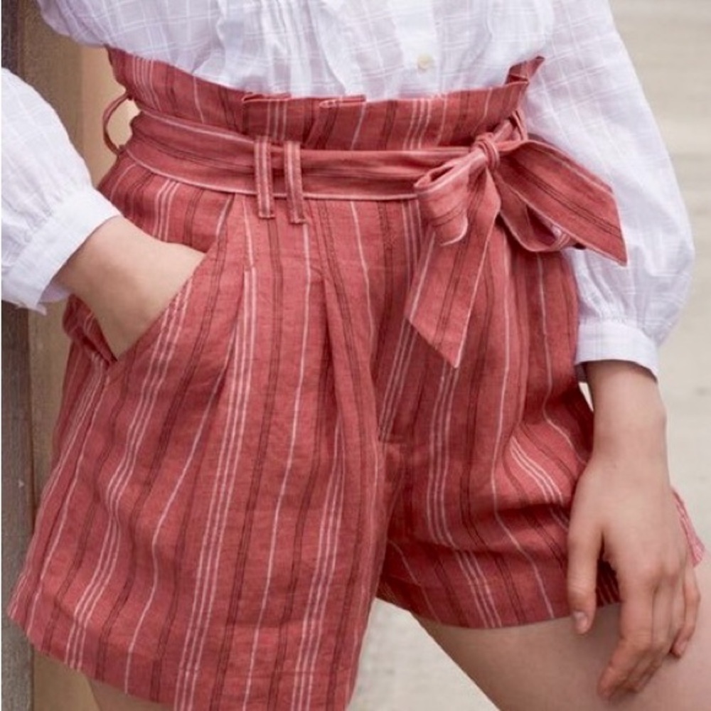 NWT Rebecca Taylor ‘High-Rise Belted Striped Shorts’ in “Desert Rose” Size 0